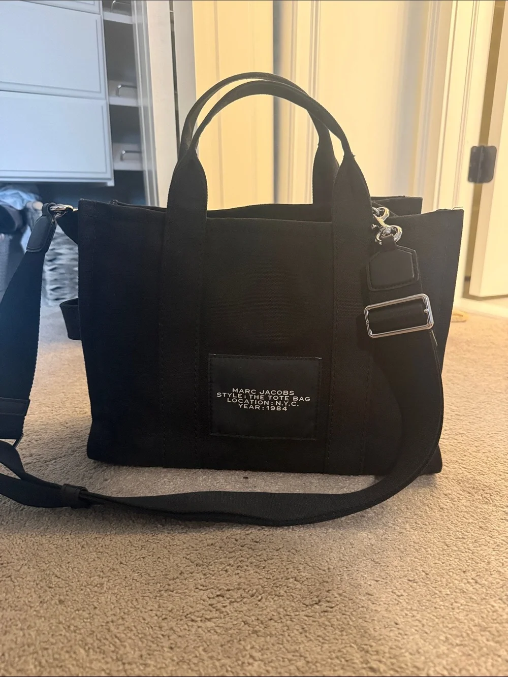 Marc Jacobs Black Canvas Tote with White Logo